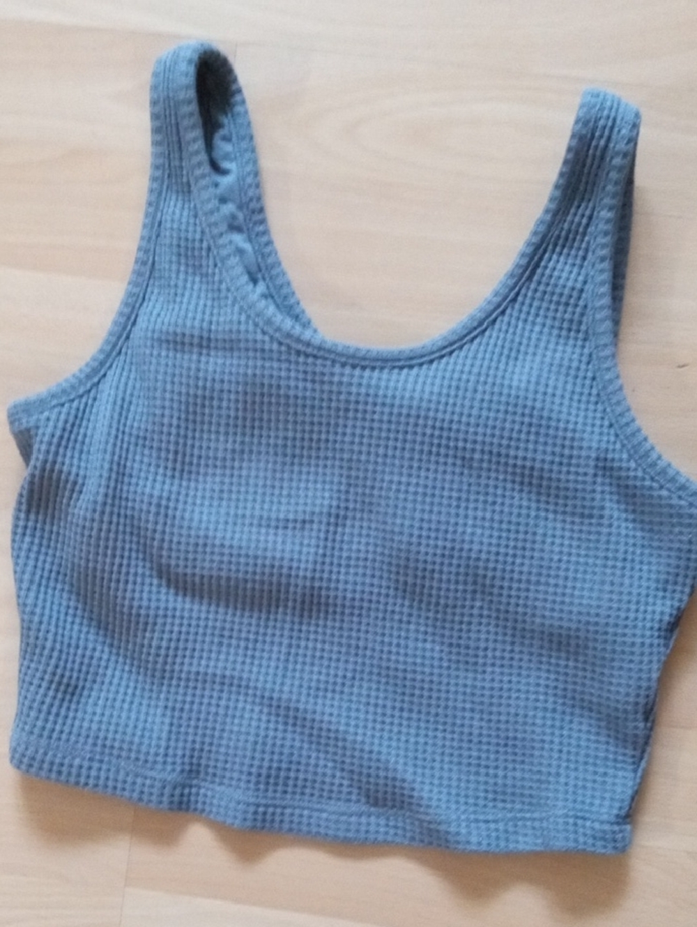 $1>>Natural Reflections Waffle Knit Crop Tank - Slate Blue